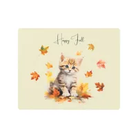 Cute Orange Tabby Kitten in Fall Leaves Metal Print