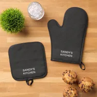 Mosaic Solid Dark Gray Textured Pattern Oven Mitt & Pot Holder Set