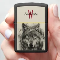 Wolf portrait in a tranquil forest zippo lighter