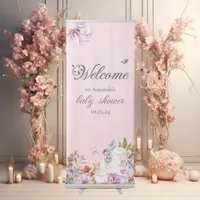 Pink Floral Tea Party Theme Baby Shower Welcome Retractable Banner