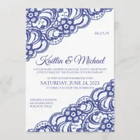 Rustic Country Lace Wedding Invitation- Royal Blue Invitation