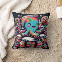 Colorful Octopus Drumming With Lollipops Throw Pillow