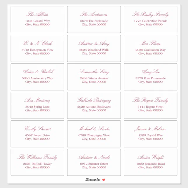 Burgundy Script 18 Guest Address Labels