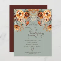 Budget Fall Floral Thanksgiving Dinner Invitation