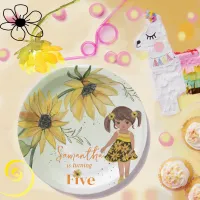 Little Sunflower Watercolor Fifth Girl Birthday Paper Plates