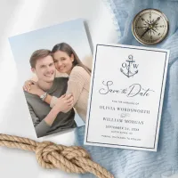 Nautical Anchor Monogram Navy Blue Wedding Save The Date