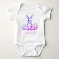 Cute Lilac Bunny With Pastel Pink Easter Eggs Name Baby Bodysuit