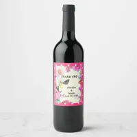 Flowers & Butterfly Thank You Wedding Wine Label