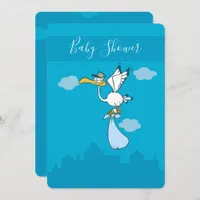 Boy Baby Shower cute Stork cartoon Invitation