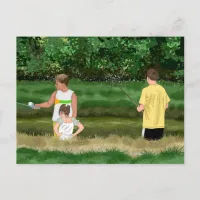 Kids Fishing at the Local Pond Postcard