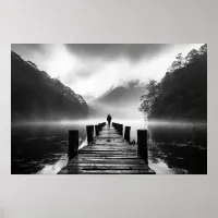 Old dock on the lake B&W photo Poster