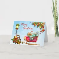 Personalized Merry Christmas Street Light & Sled Card