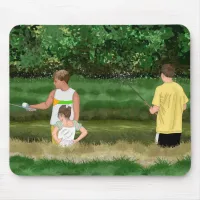 Kids Fishing at the Local Pond Mouse Pad
