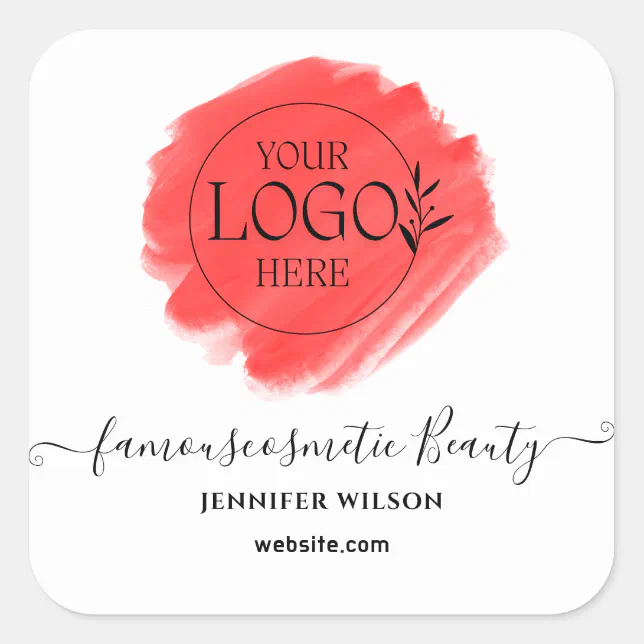 Red watercolor brushstroke upload your logo square sticker