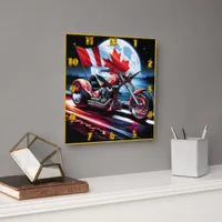 Canadian motorcycle cruising under a full moon square wall clock