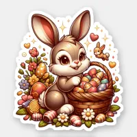 Cute Vintage Easter Bunny, Basket and Eggs Sticker