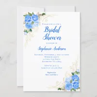 Blue Gold Floral Watercolor Bridal Shower Invitation