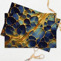 Blue and Gold Abstract Artistic Organic Structure Tissue Paper