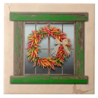 Southwest Chile Wreath on Rustic Green Wood Window Ceramic Tile