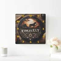 Wooden Sign Displaying Kimberly Country Theme Square Wall Clock