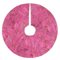 Fuchsia colored poinsettias, floral pattern brushed polyester tree skirt