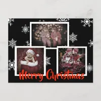 Black Merry Christmas Snowflake Personalized Photo Postcard