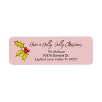 Festive Holly Berries Whimsical Pink Fun Christmas Label