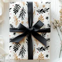 Modern Black and Gold Christmas Foliage Wrapping Paper