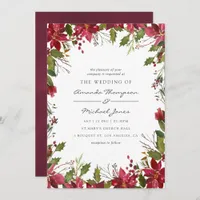 Burgundy Watercolor Floral Christmas Wedding Invitation