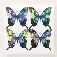 Aqua, Pink, and Yellow -  Elegant Butterflies Glass Coaster