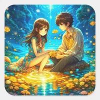 Ethereal Anime Boy and Girl in Love Square Sticker