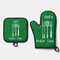 Dad's Grillin' Time | Backyard Barbecue Oven Mitt & Pot Holder Set