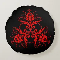 Romantic, Elegant Vintage Damask Red Goth Throw Pi Round Pillow