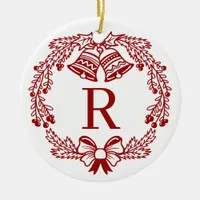 Modern Family Monogram Christmas Photo Ceramic Ornament