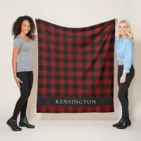 Rustic Buffalo Plaid Pine Tree | Family Name Fleece Blanket