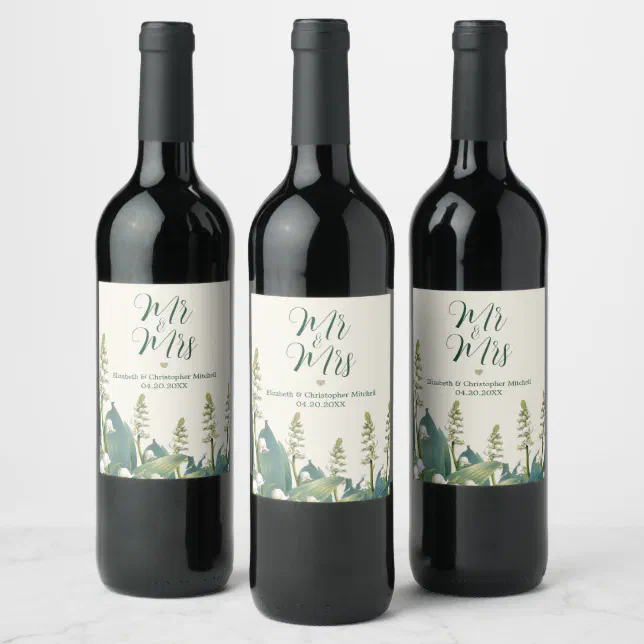 Elegant Lily of the valley Save The Date Wedding  Wine Label