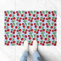 Red Cherries Graphic Pattern on Blue Kitchen Mat