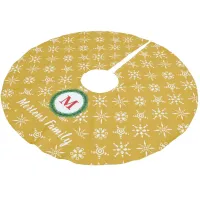 Wreath Monogram Your Name Gold & White Snowflakes Brushed Polyester Tree Skirt