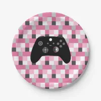 Gamer Girl Pink Pixels and Black Birthday  Paper Plates