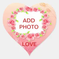 Pink Roses Valentine Add Your Photo Heart Sticker