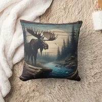 Majestic Moose by Tranquil River at Dusk Throw Pillow