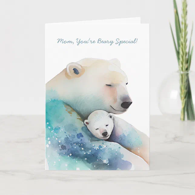 Watercolor Mommy Polar Bear Mother's Day Card