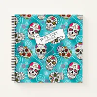 Sugar Skulls and Swirls Rose Turquoise ID725 Notebook