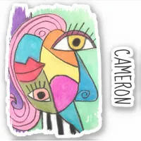 Abstract Face Colorful Art Fun Whimsical Add Name Sticker