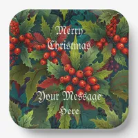 A Merry Festive Christmas Holly Holiday  Paper Plates