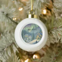 Magical Christmas night in the forest under stars  Ceramic Ball Christmas Ornament