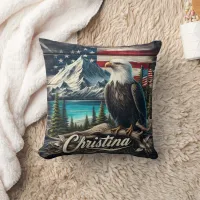 Bald Eagle Perched Amidst Mountain Landscape Throw Pillow