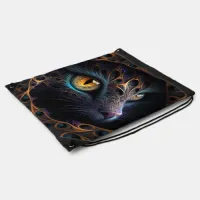 Fractal Cat Face in Black and Vibrant Colors Drawstring Bag