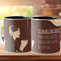 Brown and Cream Aesthetic Girl Coffee Wraparound Two-Tone Coffee Mug