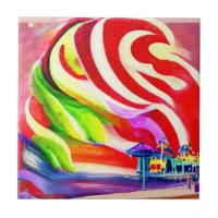 Santa Monica Pier swirly Candy AI Art Ceramic Tile